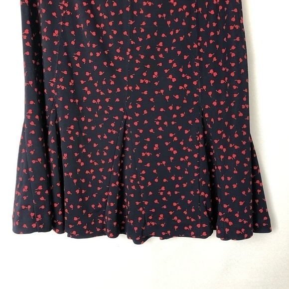 Talbots Petites Navy Blue & Red Cherry Heart Godet Trumpet Skirt 4P - Picture 4 of 7